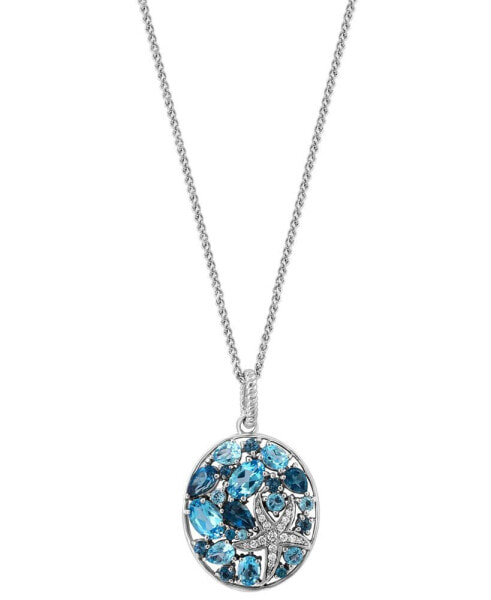 EFFY Collection eFFY® Blue Topaz (3-3/8 ct. t.w.) & Diamond (1/10 ct. t.w.) Cluster 18" Pendant Necklace in Sterling Silver