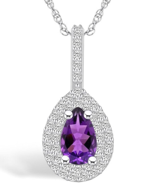 Amethyst (7/8 Ct. T.W.) and Diamond (3/8 Ct. T.W.) Halo Pendant Necklace in 14K White Gold