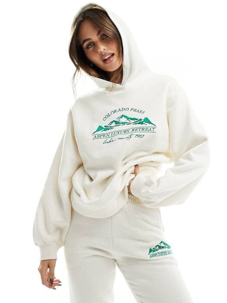 Threadbare Ski oversized hoodie and jogger tracksuit in ecru 