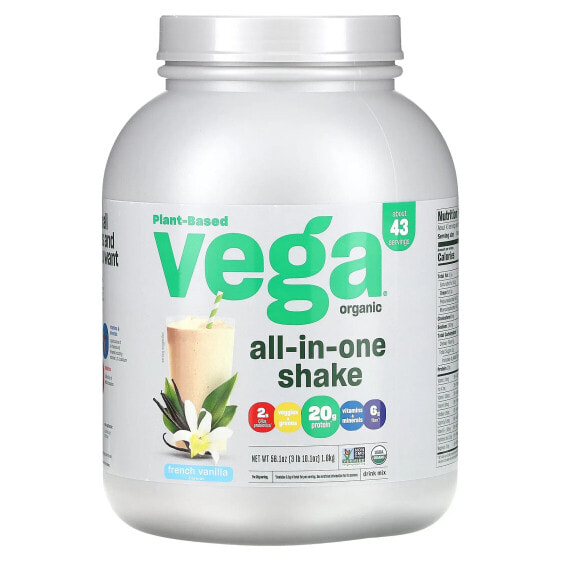 Vega, Растительный, органический универсальный коктейль, французская ваниль, 1,6 кг (3 фунта 10,1 унции)