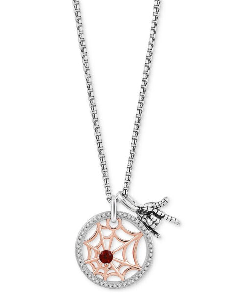 Garnet (1/6 ct. t.w.) & Diamond (1/6 ct. t.w.) Spiderman Web & Hand 18" Pendant in Sterling Silver & 14k Rose Gold-Plate