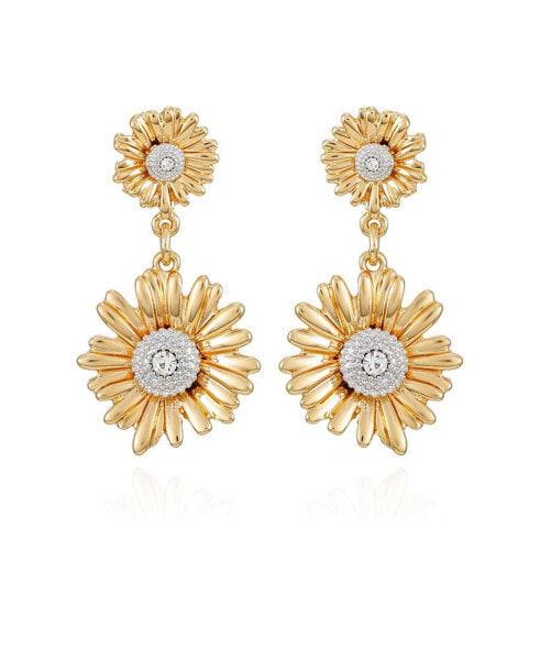 Gold-Tone Sunflower Stud and Dangle Drop Post Earrings