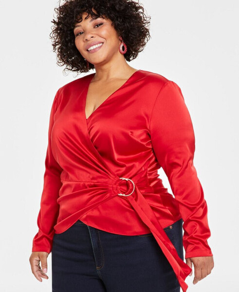 INC Plus Size Satin Wrap Top, Created for Macy's