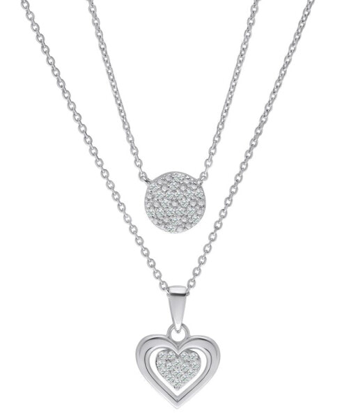 Macy's diamond Circle & Heart 18" Layered Pendant Necklace (1/4 ct. t.w.) in Sterling Silver