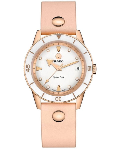 Women's Swiss Automatic Captain Cook Diamond (1/20 ct. t.w.) Pink Leather Wrap Strap Watch 37mm