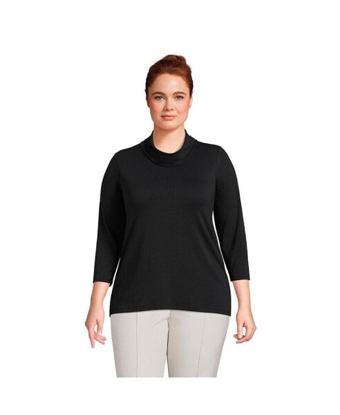 Plus Size 3/4 Sleeve Light Weight Jersey Cowl Neck Top
