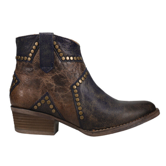 Corral Boots Q5025 Blue Star Inlay & Studs Ankle Zippered Booties Womens Brown C