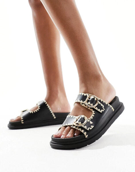 New Look chunky double strap buckle sandals in black