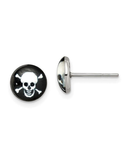 Stainless Steel Polished Skull Epoxy Earrings