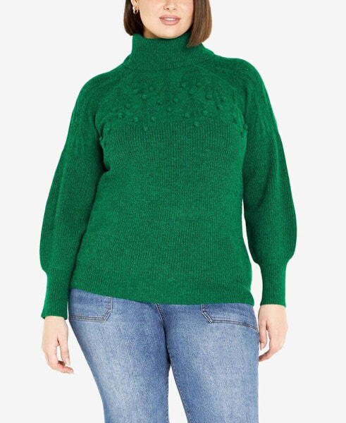 Plus Size Elsa Pom Pom Balloon Sleeve Sweater