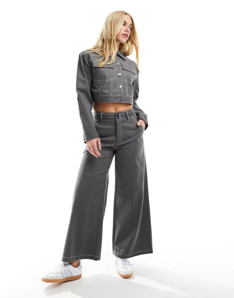 ASOS DESIGN contrast stitch trouser in grey co-ord