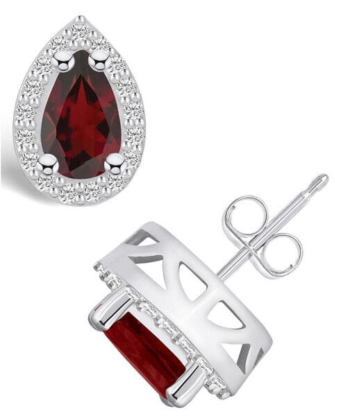 Garnet (2-1/5 ct. t.w.) and Diamond (1/3 ct. t.w.) Halo Stud Earrings in 14K White Gold