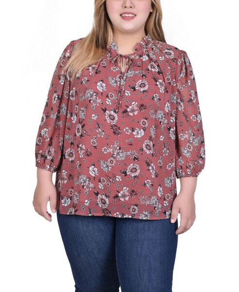 Plus Size 3/4 Sleeve Chiffon Blouse