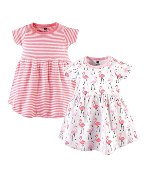 Baby Girls Cotton Short-Sleeve Dresses 2pk, Flamingos