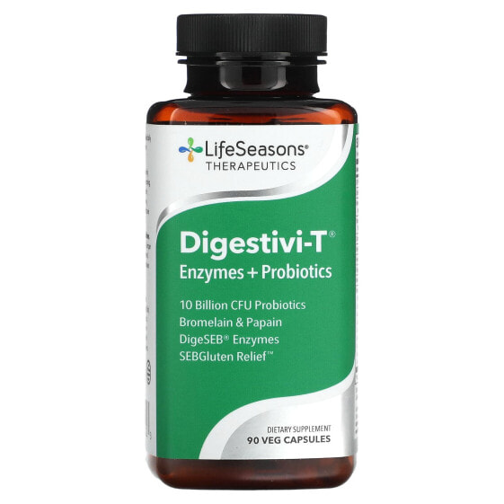 Пробиотики и пробиотики LifeSeasons Digestivi-T, Enzymes + Probiotics 90 вегетарианских капсул