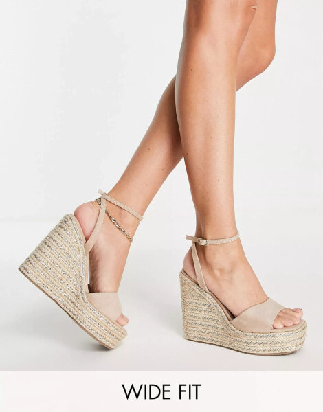 ASOS DESIGN Wide Fit Tasha espadrille wedges in beige