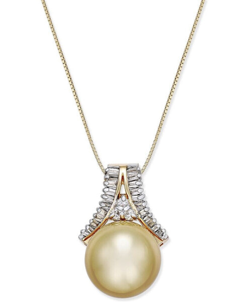 Macy's cultured Golden South Sea Pearl (12mm) and Diamond (1/3 ct. t.w.) Pendant Necklace in 14k Gold