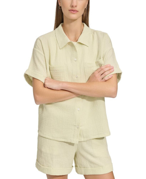 Women's Short-Sleeve Gauze Button-Front Camp Shirt