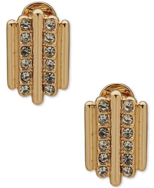 Gold-Tone Pavé Multirow Clip-On Button Earrings