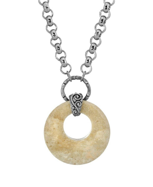 Silver-Tone Semi Precious Round Stone Necklace