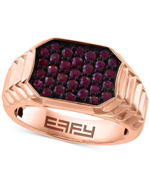 EFFY® Men's Ruby Cluster Ridge Texture Ring (1-1/20 ct. t.w.) in 14k Rose Gold-Plated Sterling Silver