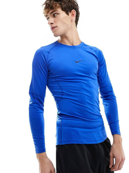 Nike Pro Training tight long sleeve tight top in royal blue 