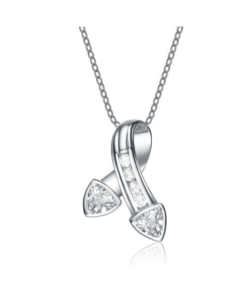 Stunning Sterling Silver White Gold Plated Cubic Zirconia Thick Ribbon Pendant
