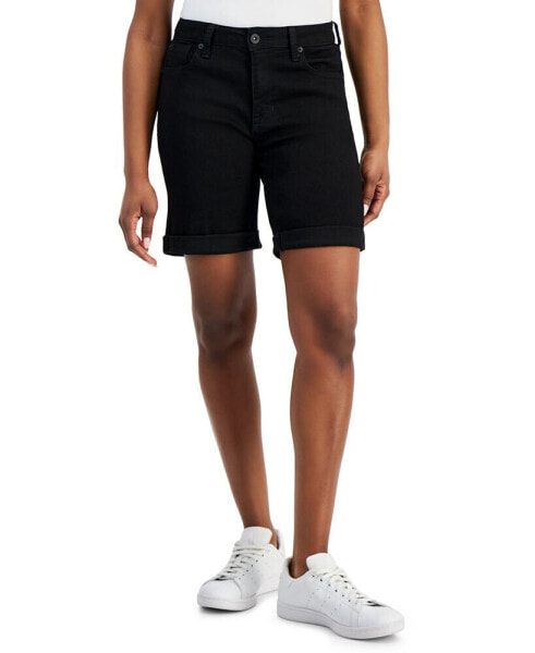 Juniors' Cuffed Hem Bermuda Denim Shorts