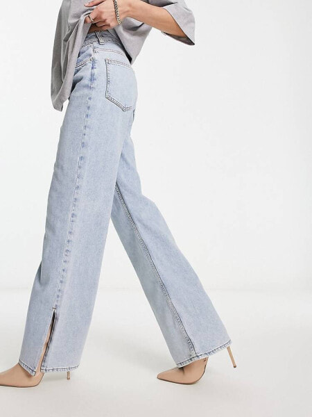 ASOS DESIGN lightweight dad jeans with split in blue