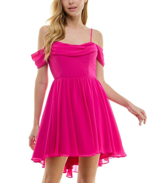 Juniors' Draped Off-The-Shoulder Fit & Flare Dress