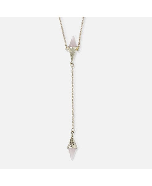 Sanctuary Project by Rose Quartz Crystal Diamond Drop Y Necklace Hammered Gold