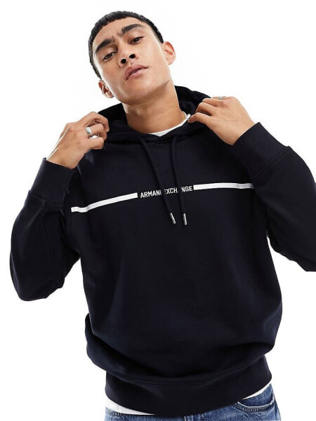 Armani Exchange chest stripe logo hoodie in navy