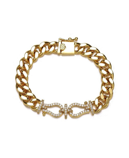 14k Yellow Gold Plated with Cubic Zirconia Love Knot Miami Cuban/Curb Chain Bracelet