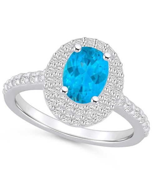 Кольцо Macy's Blue Topaz and Diamond Halo