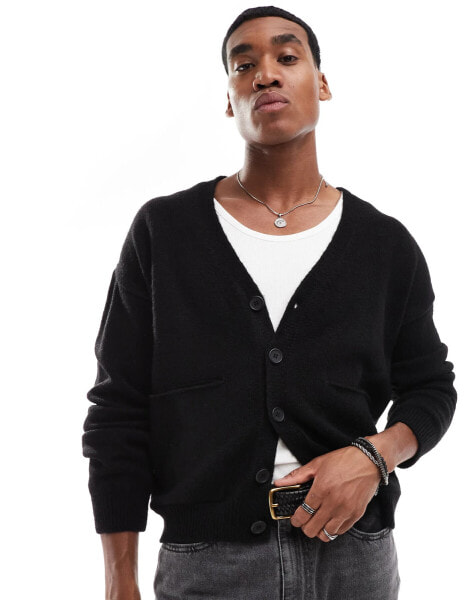 ASOS DESIGN relaxed boxy fit brushed knitted cardigan in black