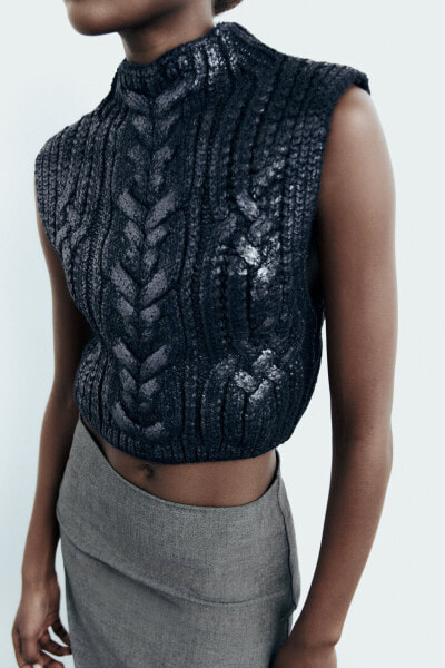 Metallic cable-knit vest
