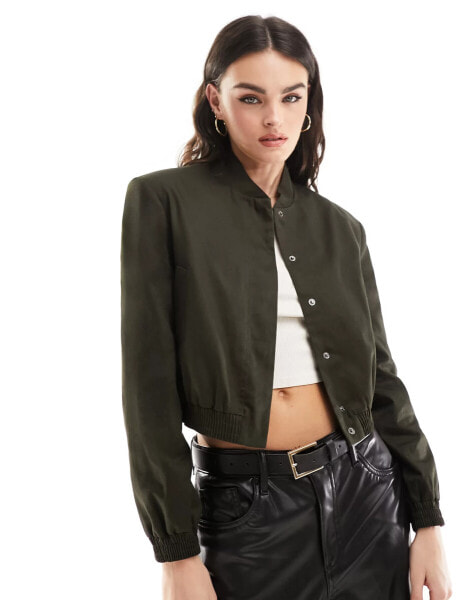 ASOS DESIGN tailored bomber jacket with strong shoulder in khaki