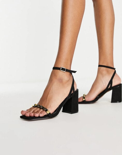 ASOS DESIGN Holt studded mid heeled sandals in black