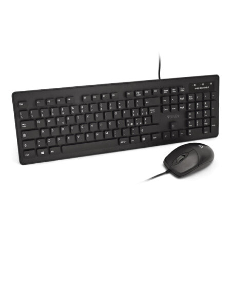 V7 Washable Antimicrobial Keyboard & Mouse Combo - USB - Optical - IP68Spec - Waterproof - Full-size (100%) - USB - Black - Mouse included