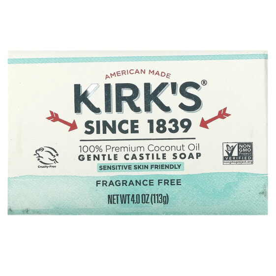 Твердое мыло без ароматизаторов Kirk's 100% премиальное кокосовое масло, 113 г