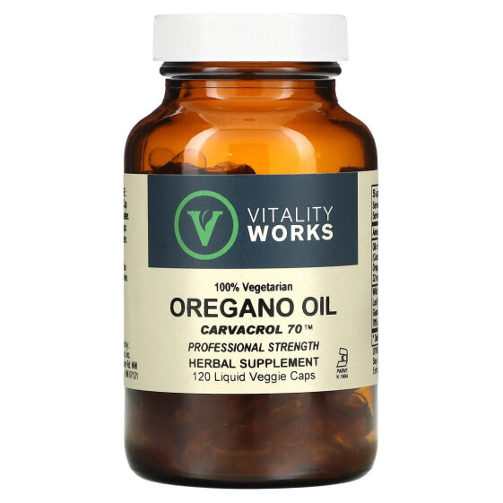 Витаминные капсулы Орегановое масло, содержащие карвакрол 70, 120 капсул, жидкая овощная (бренд Vitality Works)