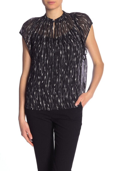 Vince Brushstroke Cap Sleeve Silk Blouse Women's Sz. Large (Black) 152848