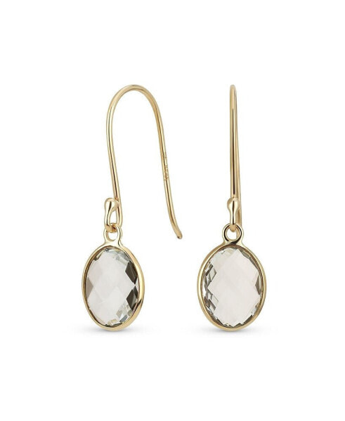 Classic Elegant 10K Gold Faceted Briolette Bezel Set Oval Natural Aquamarine Dangle Drop Earrings For Women Wire Fish Hook