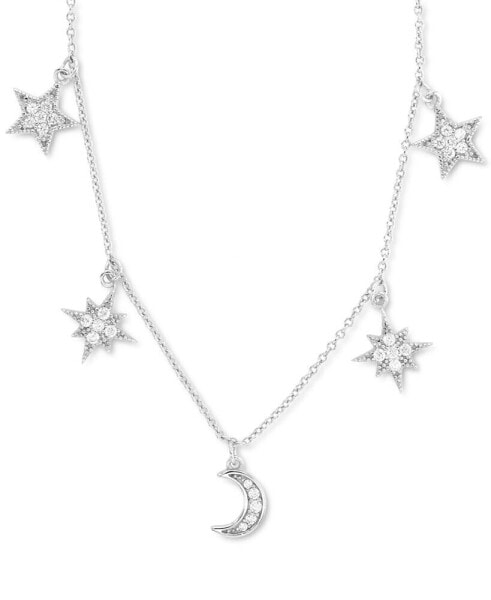 Macy's cubic Zirconia Star & Moon Dangle Statement Necklace in Sterling Silver, 16" + 2" extender (Also in 14k Gold Over Silver)