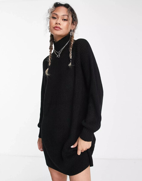 Noisy May high neck knitted mini jumper dress in black