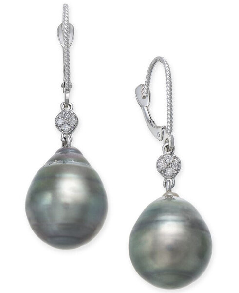 Серьги Macy's Cultured Black Tahitian Pearl & Diamond