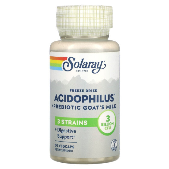 Пробиотические пребиотики Freeze Dried Acidophilus + Prebiotic Goat's Milk, 3 миллиарда, 50 капсул VegCaps от SOLARAY