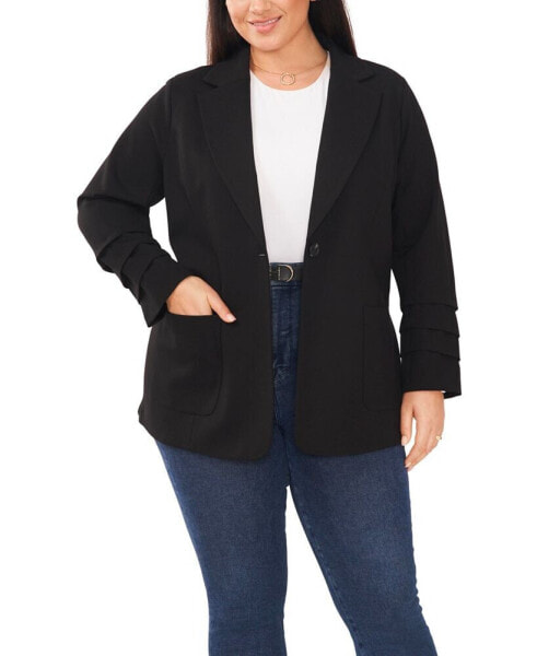 Plus Size Ruched-Sleeve Pocket-Front Ponté Blazer