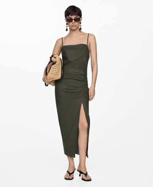 Women's Draped Detail Slit Dress