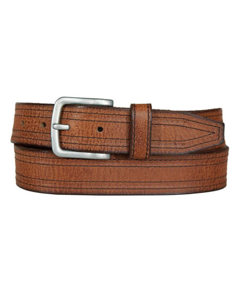 Men's Antique-Like Leather Belt with Darker Stitching Detail